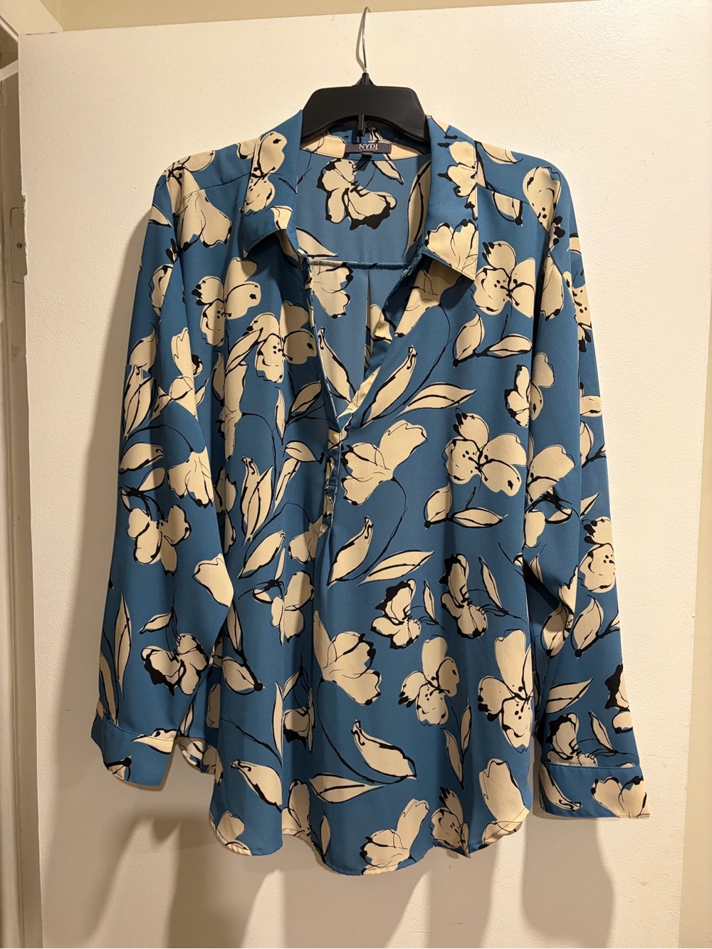 NYDJ Teal-Blue Floral Button-Down Shirt